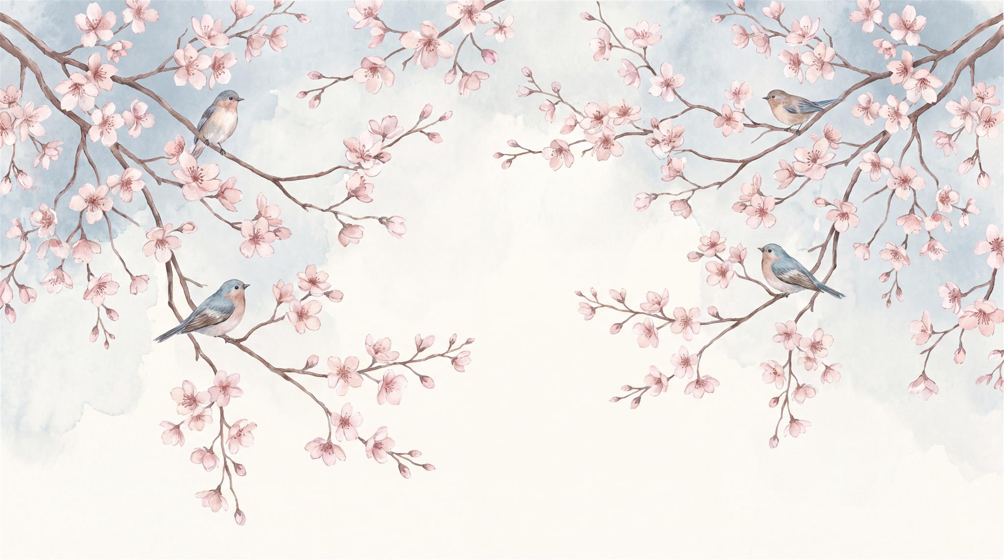 Soft Pastel Blossom Branches Wallpaper Mural Main