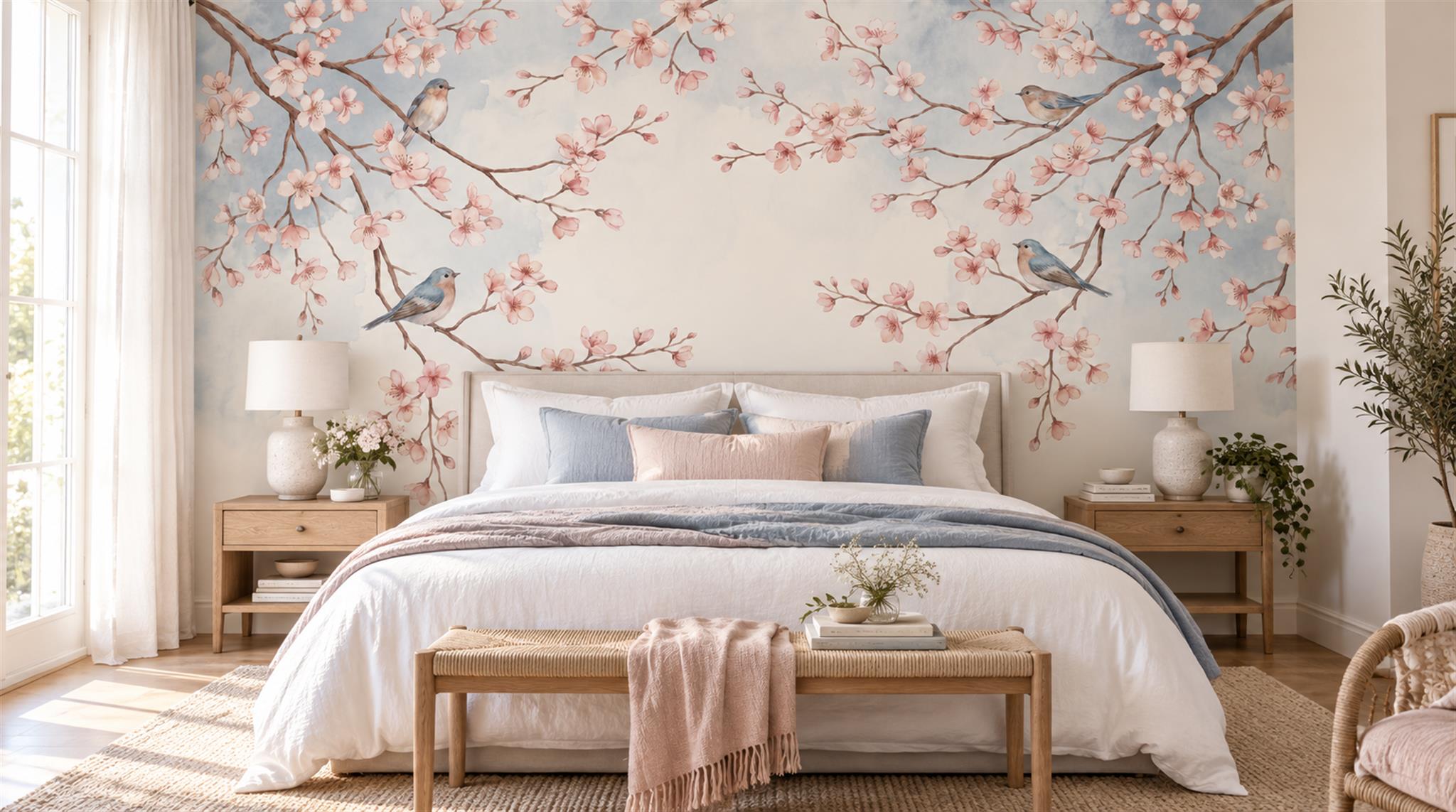 Soft Pastel Blossom Branches Wallpaper Mural Main