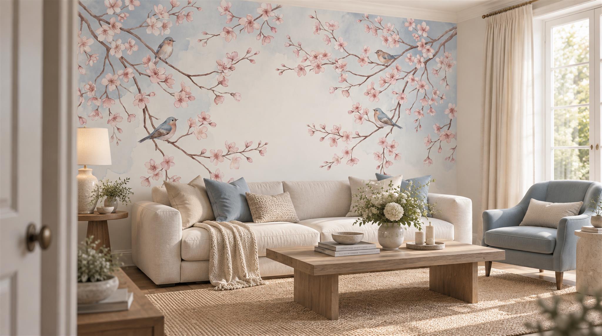 Soft Pastel Blossom Branches Wallpaper Mural Scene
