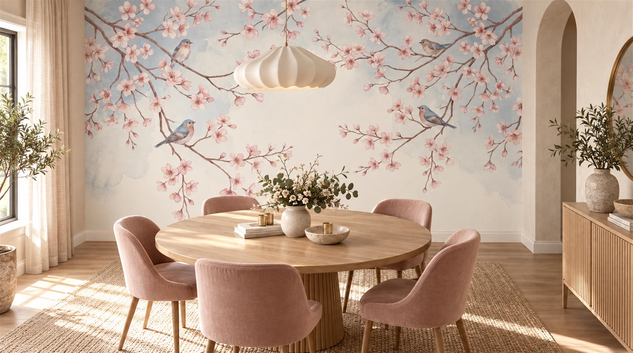Soft Pastel Blossom Branches Wallpaper Mural Scene