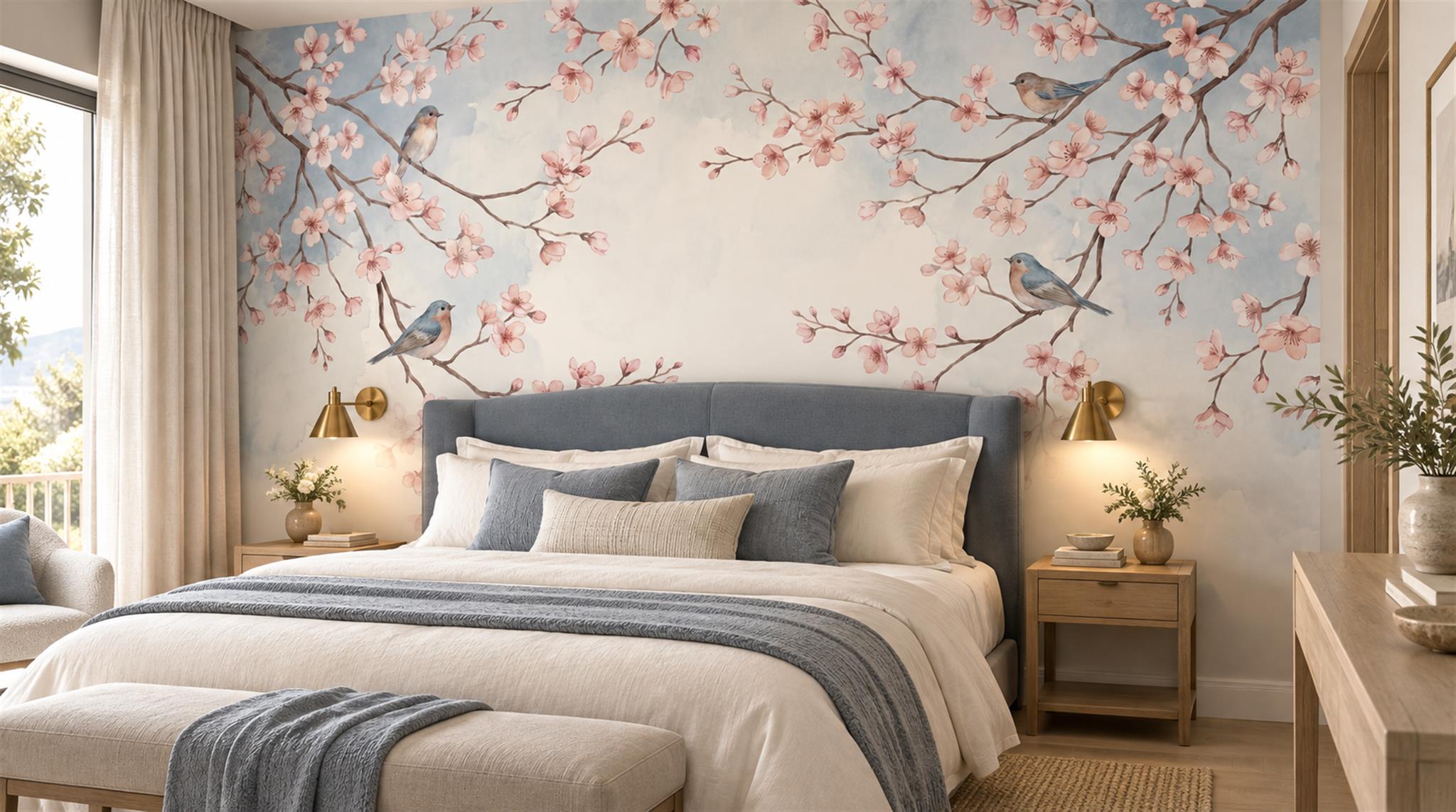 Soft Pastel Blossom Branches Wallpaper Mural Scene
