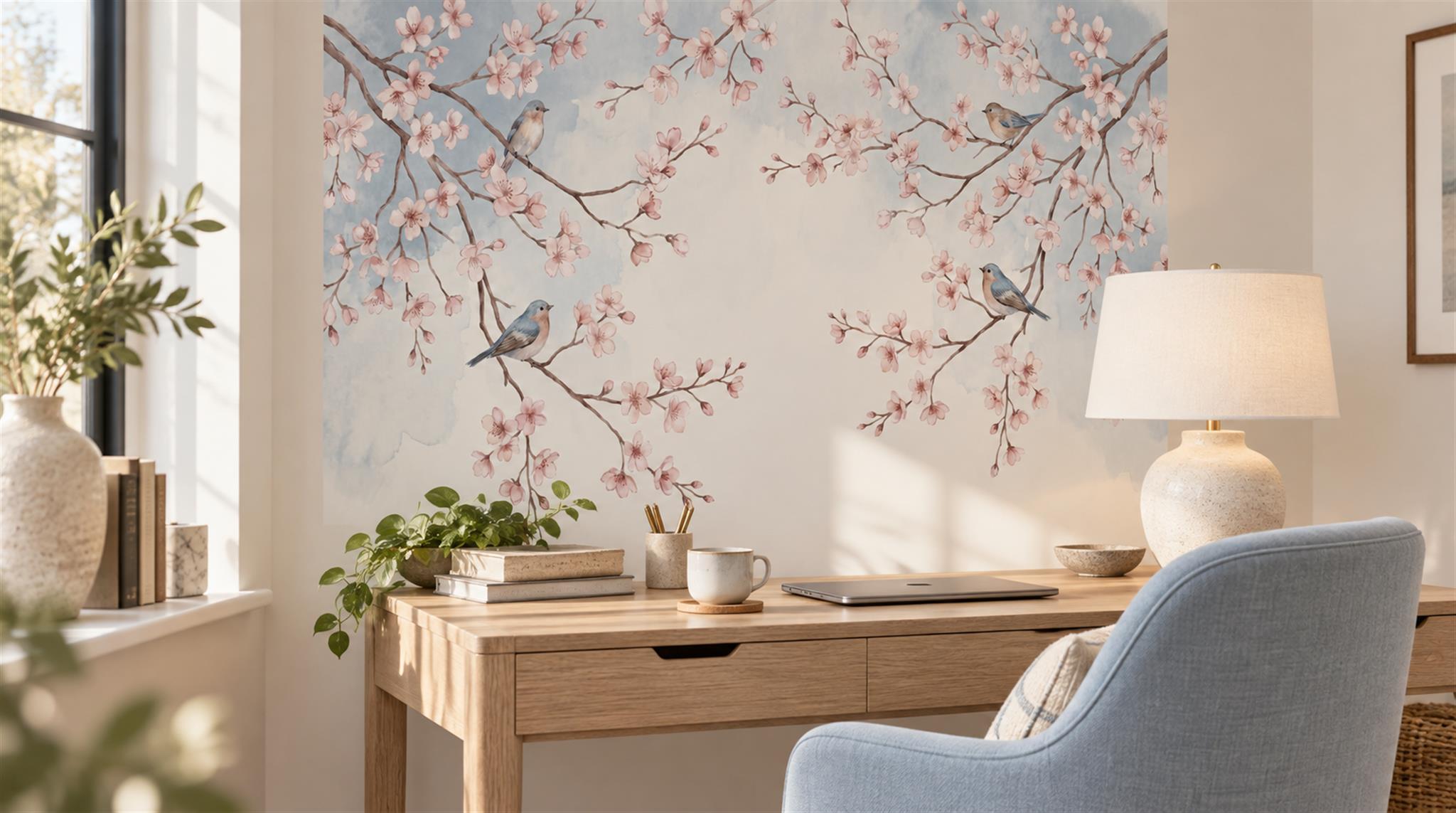 Soft Pastel Blossom Branches Wallpaper Mural Scene