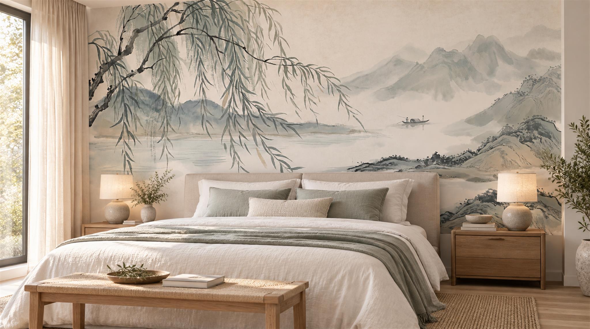 Grey Willow Branches Wallpaper Mural Main