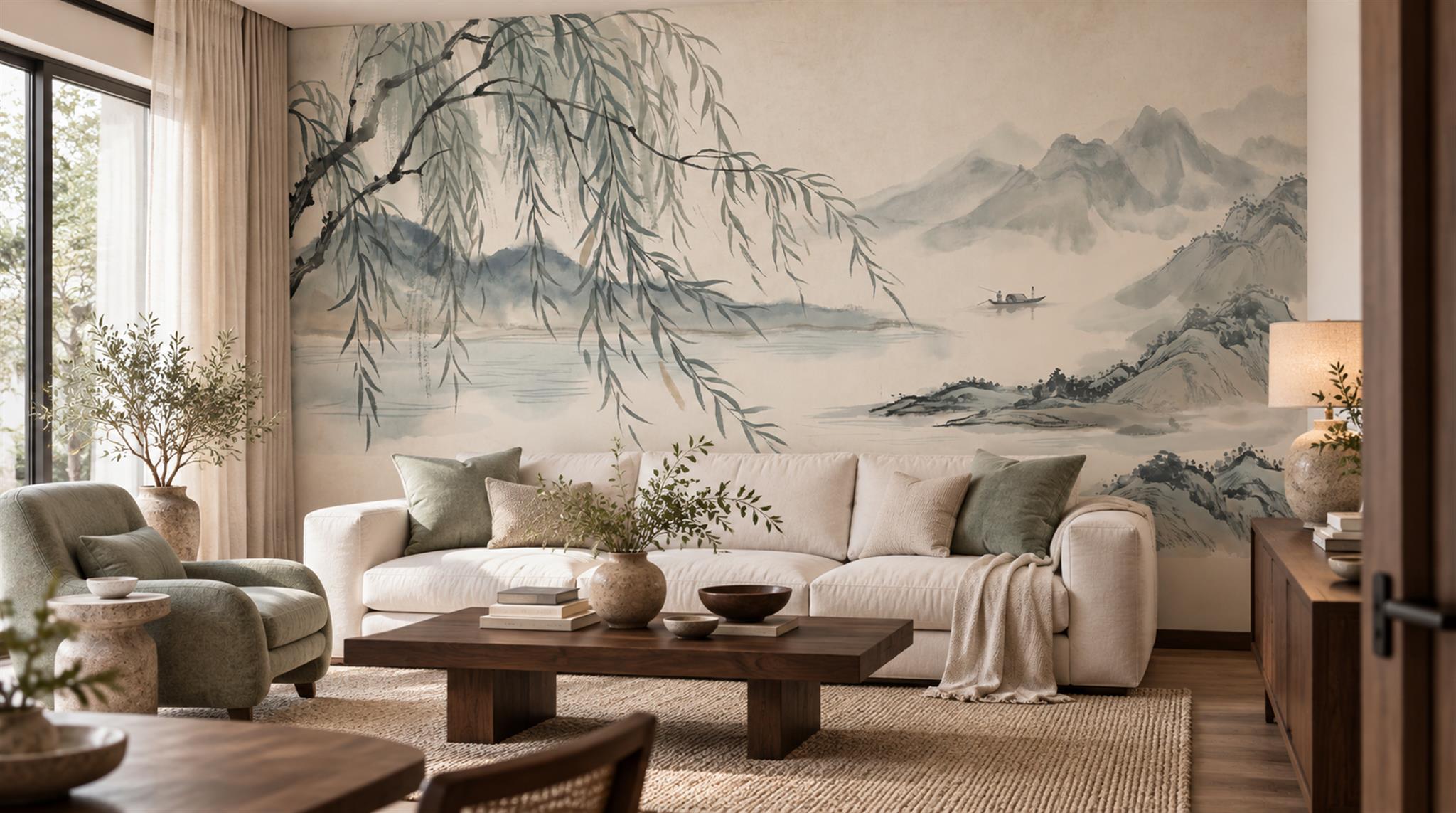 Grey Willow Branches Wallpaper Mural Scene