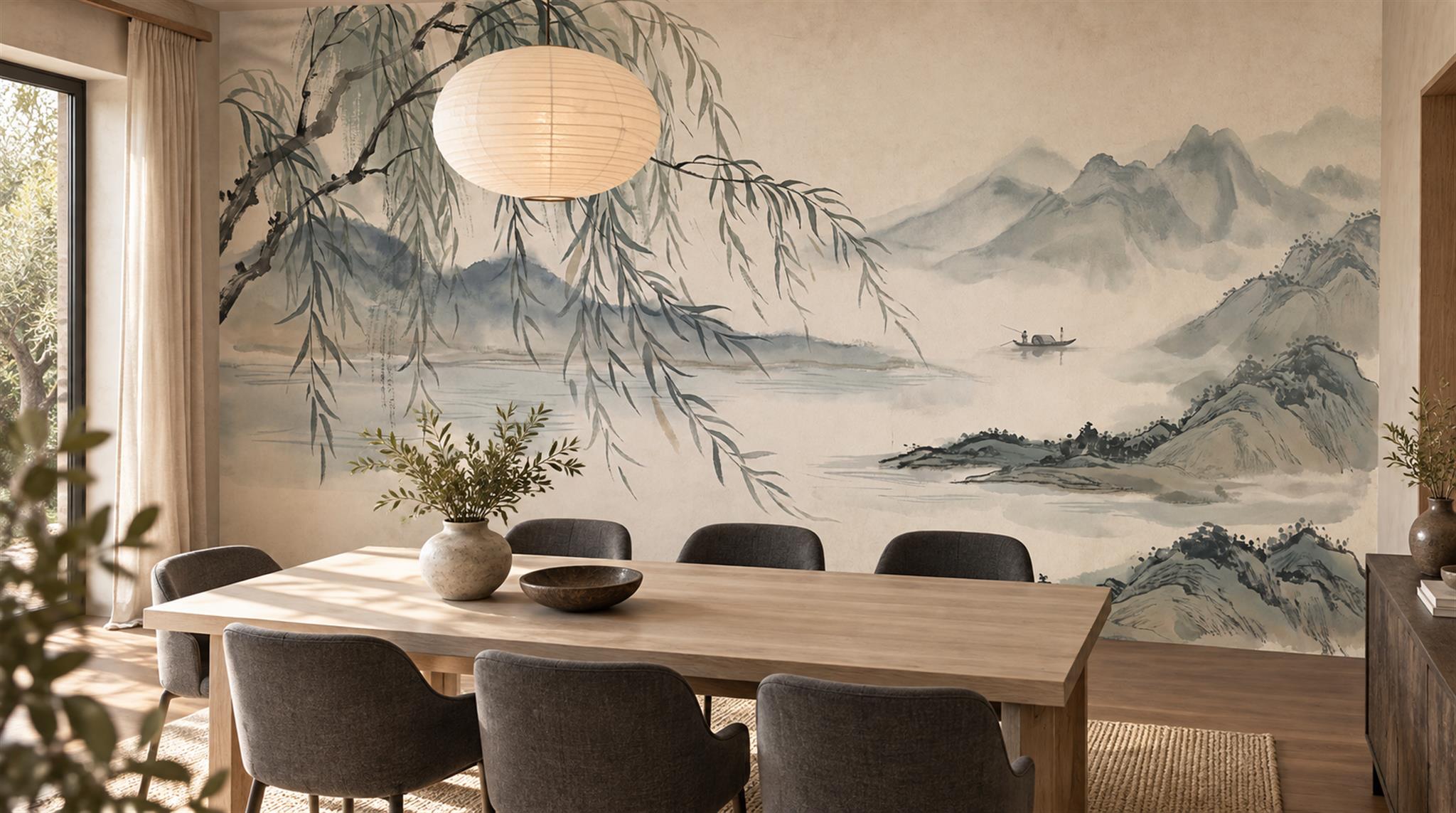 Grey Willow Branches Wallpaper Mural Scene