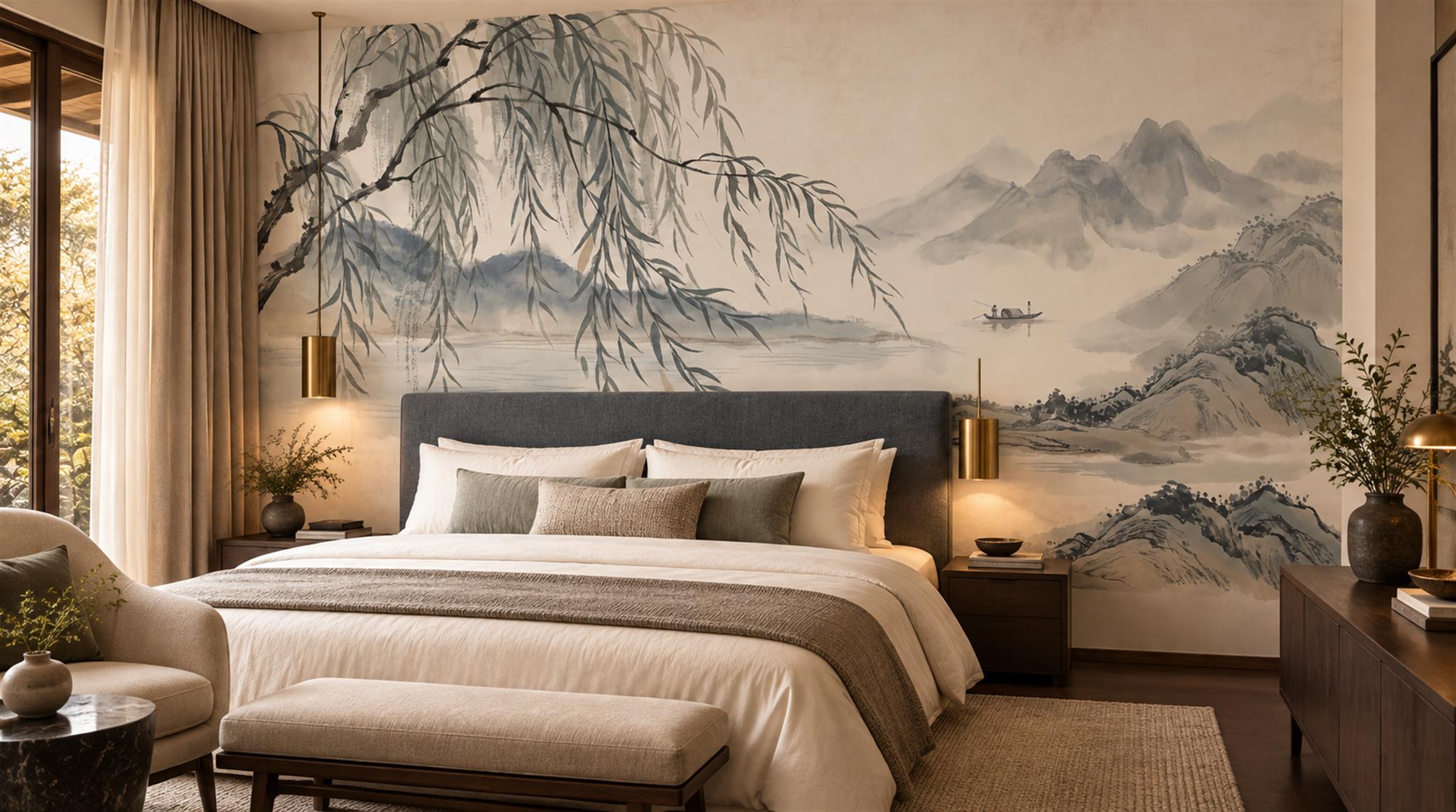 Grey Willow Branches Wallpaper Mural Scene