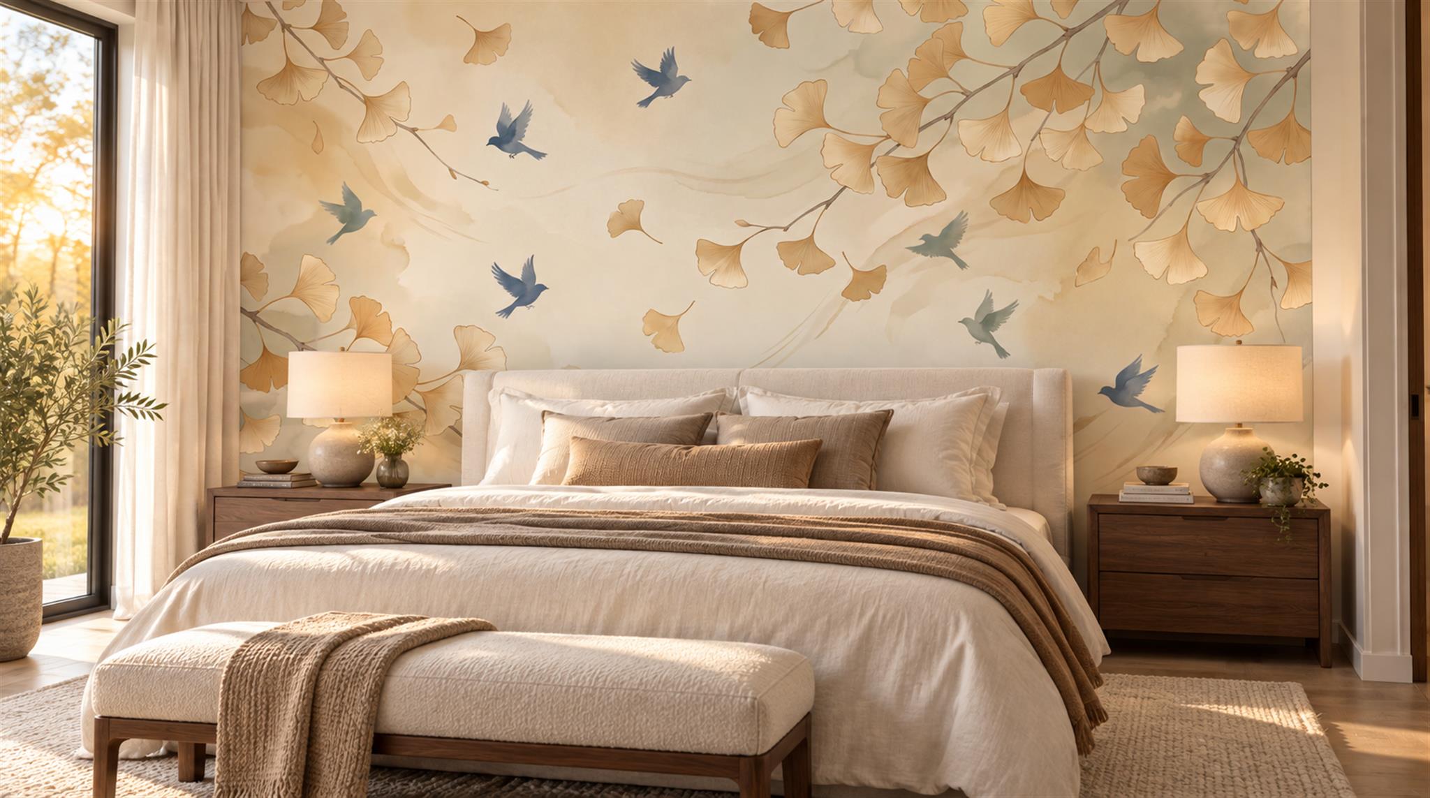 Gold Bird Detailing Wallpaper Mural Main
