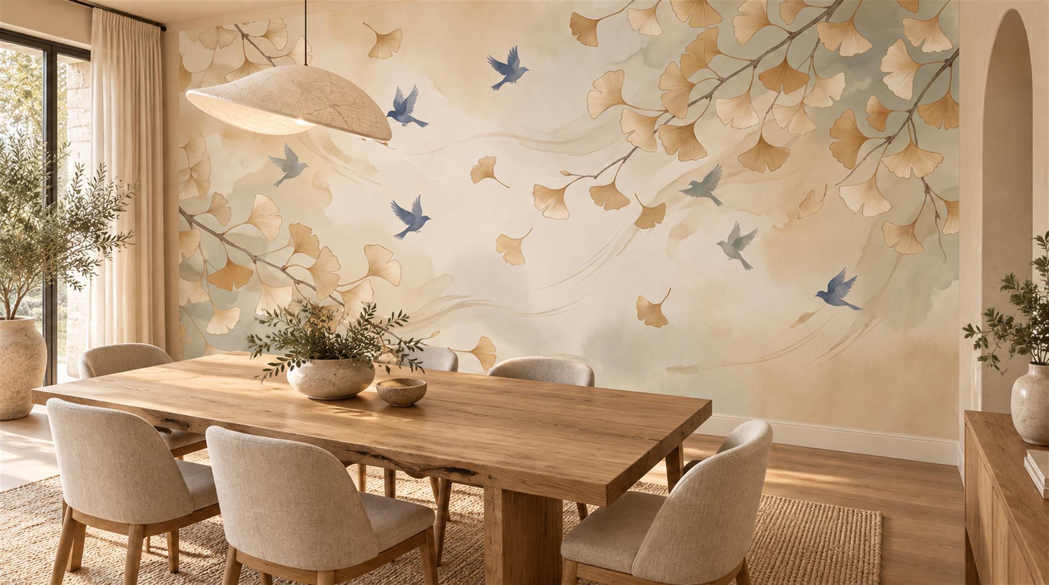 Gold Bird Detailing Wallpaper Mural Scene