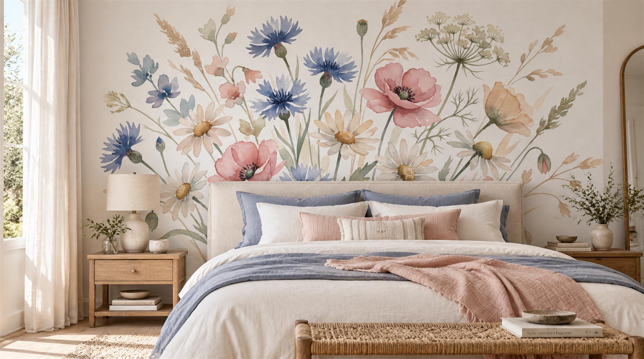 Soft Pastel Floral Patterning Wallpaper Mural Main