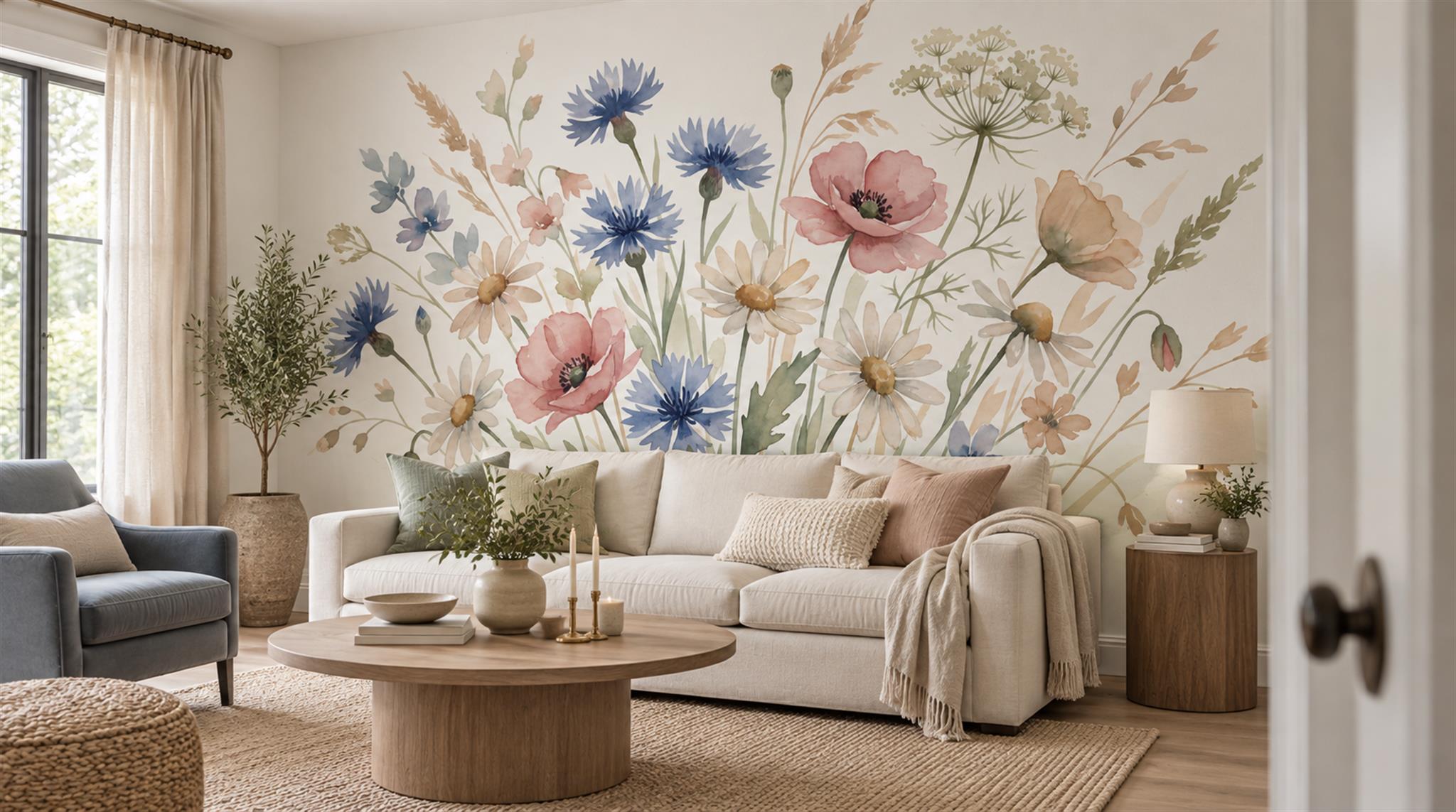 Soft Pastel Floral Patterning Wallpaper Mural Scene