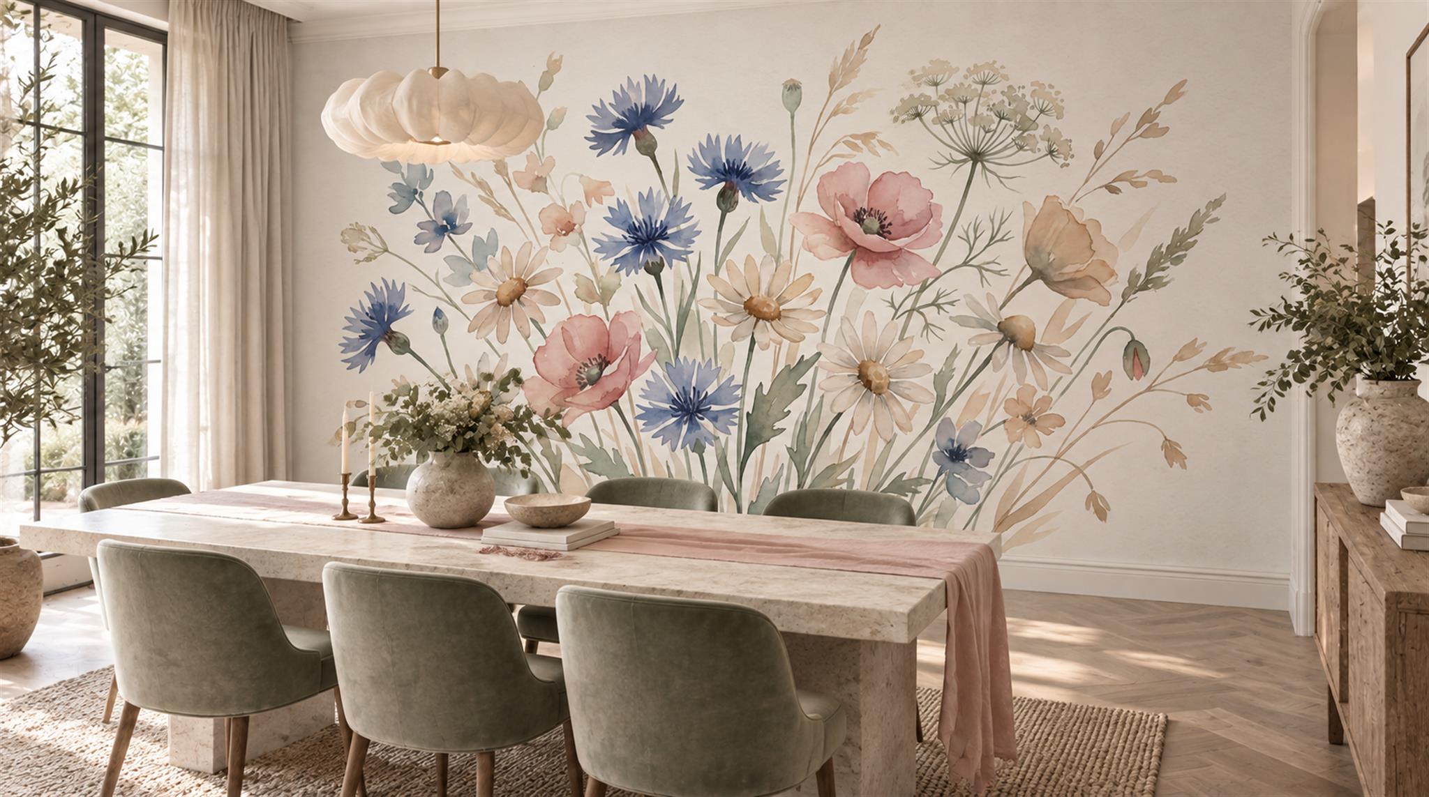 Soft Pastel Floral Patterning Wallpaper Mural Scene