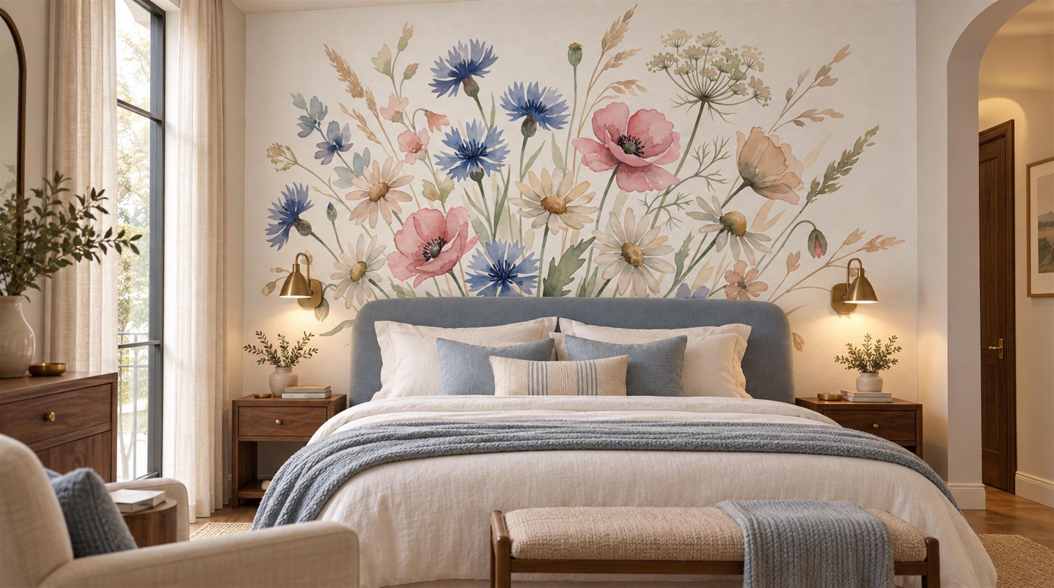 Soft Pastel Floral Patterning Wallpaper Mural Scene