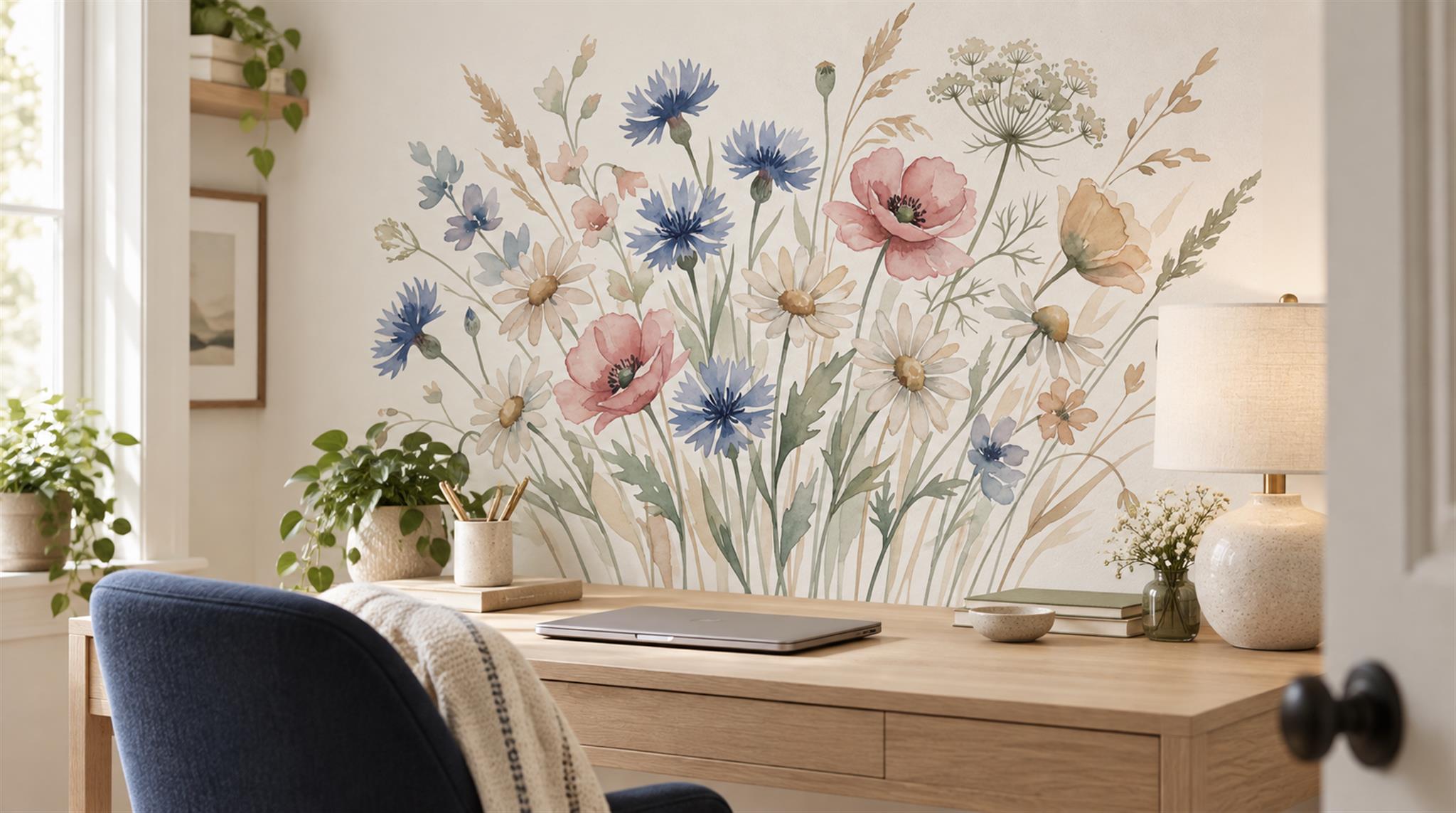 Soft Pastel Floral Patterning Wallpaper Mural Scene