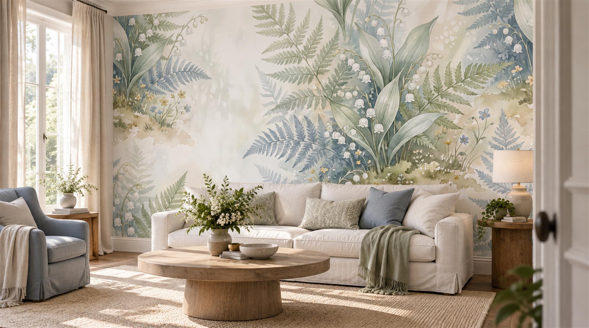 Ivory Fern Foliage Wallpaper Mural Scene