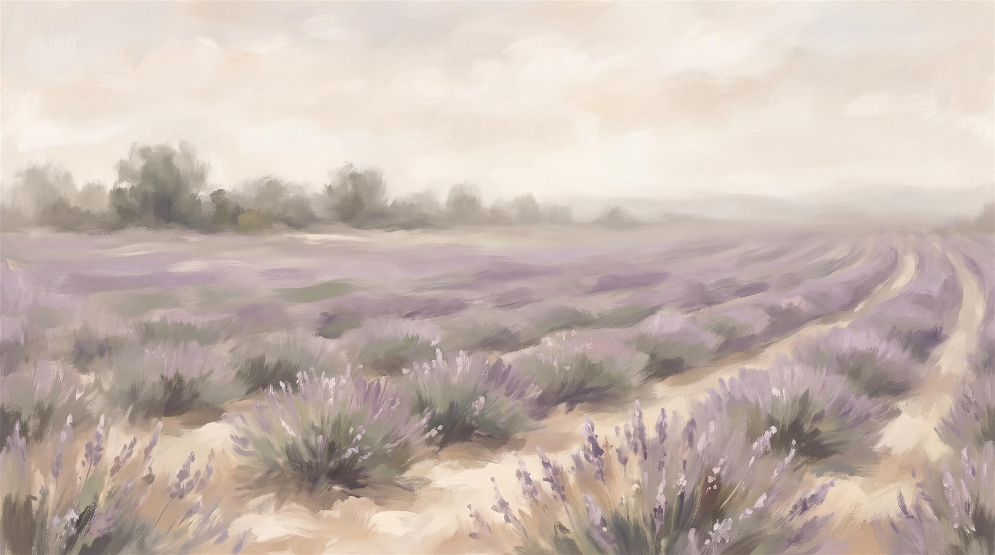 Lavender Meadow Watercolour Wallpaper Mural Main