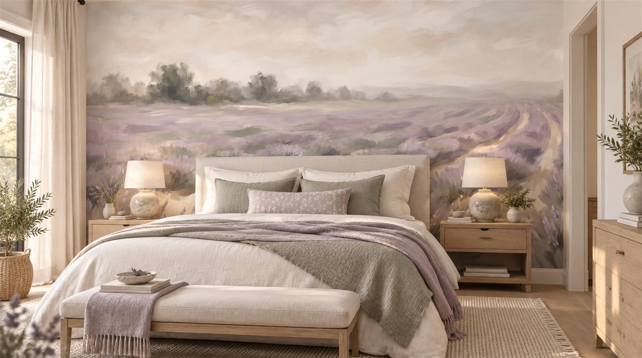 Lavender Meadow Watercolour Wallpaper Mural Main