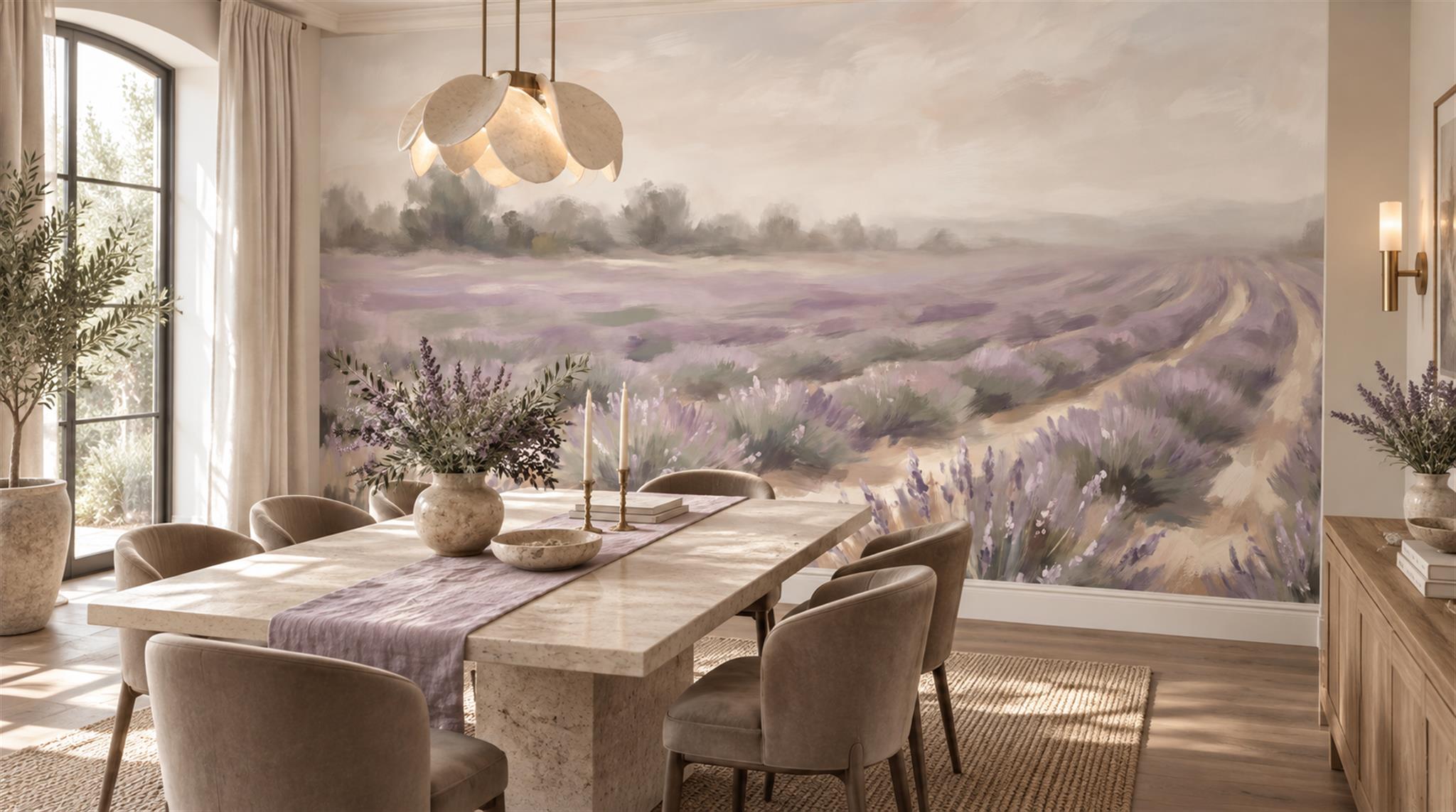 Lavender Meadow Watercolour Wallpaper Mural Scene