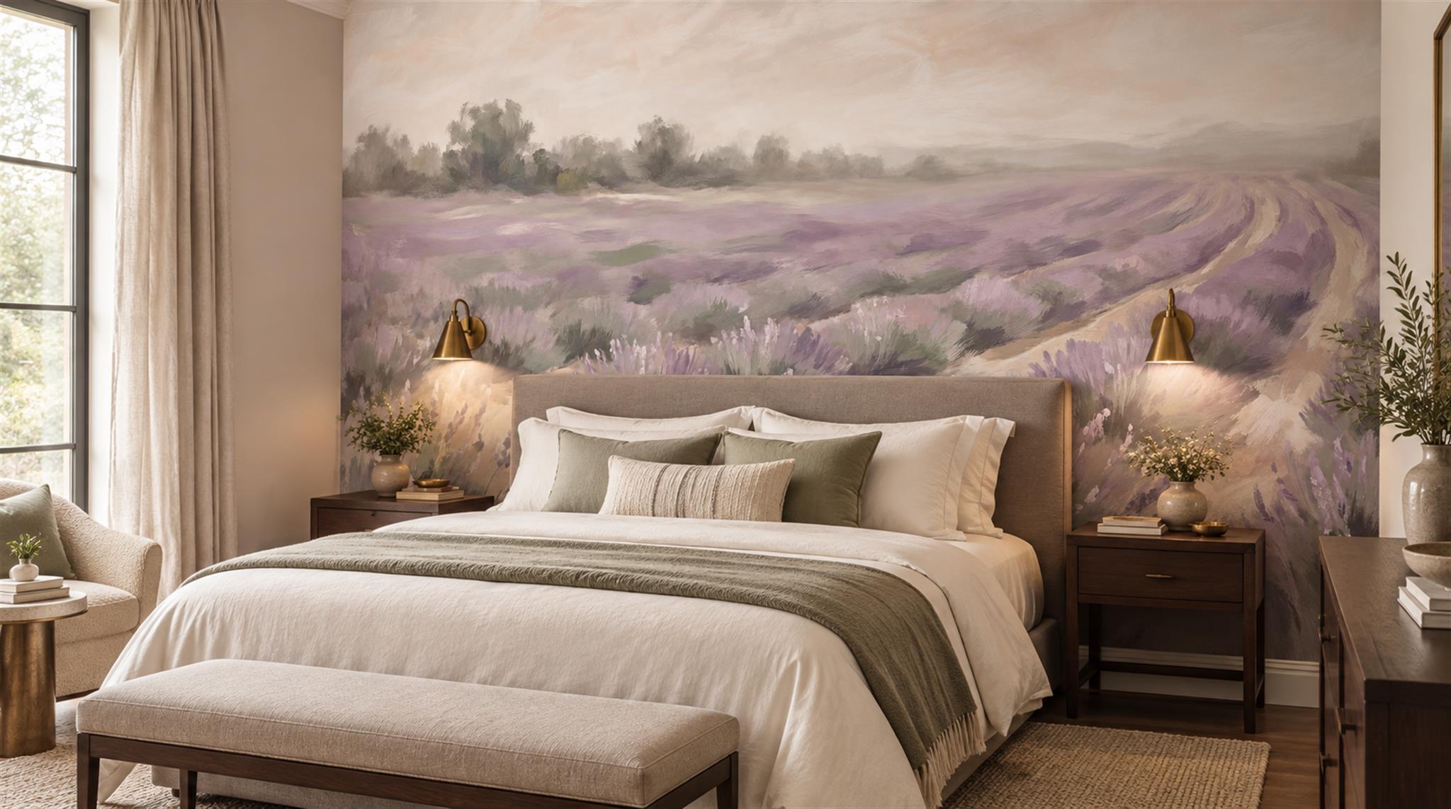 Lavender Meadow Watercolour Wallpaper Mural Scene