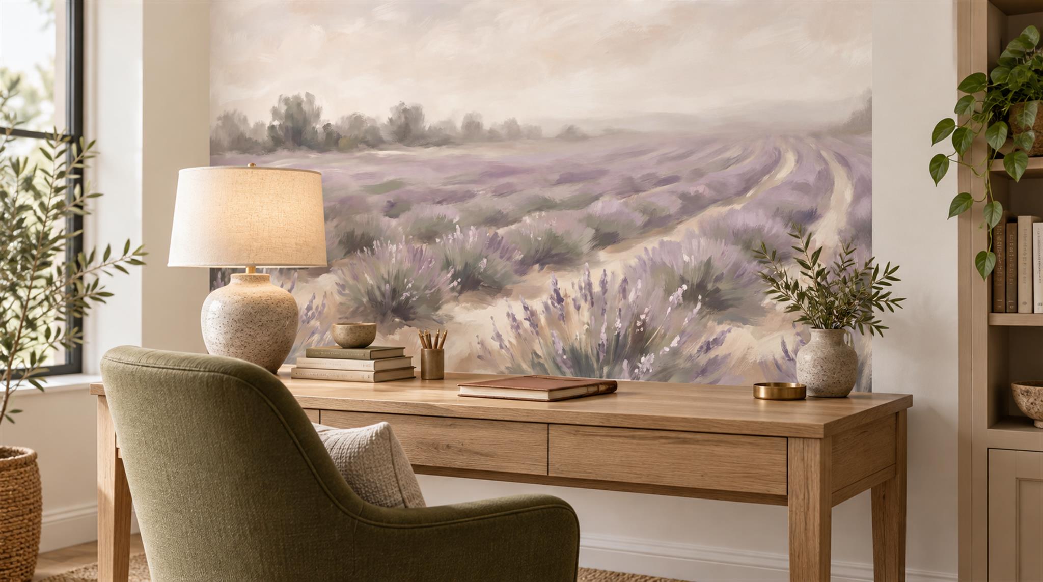 Lavender Meadow Watercolour Wallpaper Mural Scene