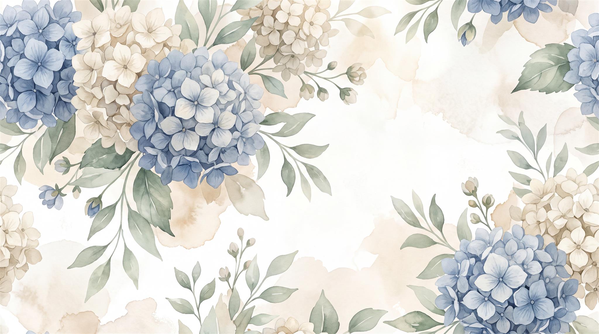 Blue Hydrangea Botanical Watercolour Wallpaper Mural Main
