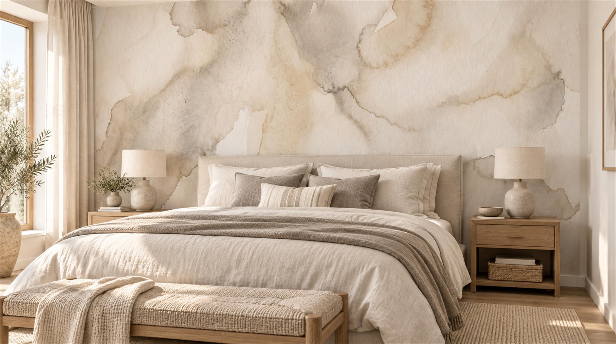 Ivory Grey Watercolour Marble Wallpaper Mural Main