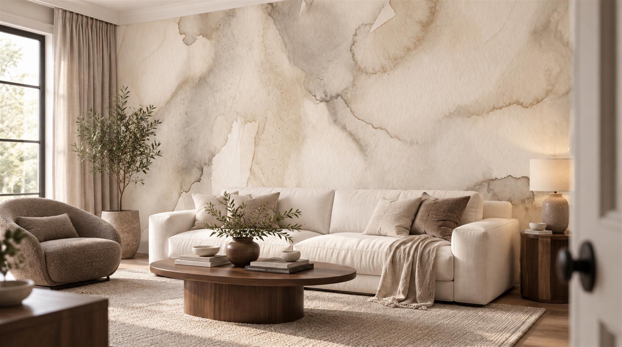Ivory Grey Watercolour Marble Wallpaper Mural Scene