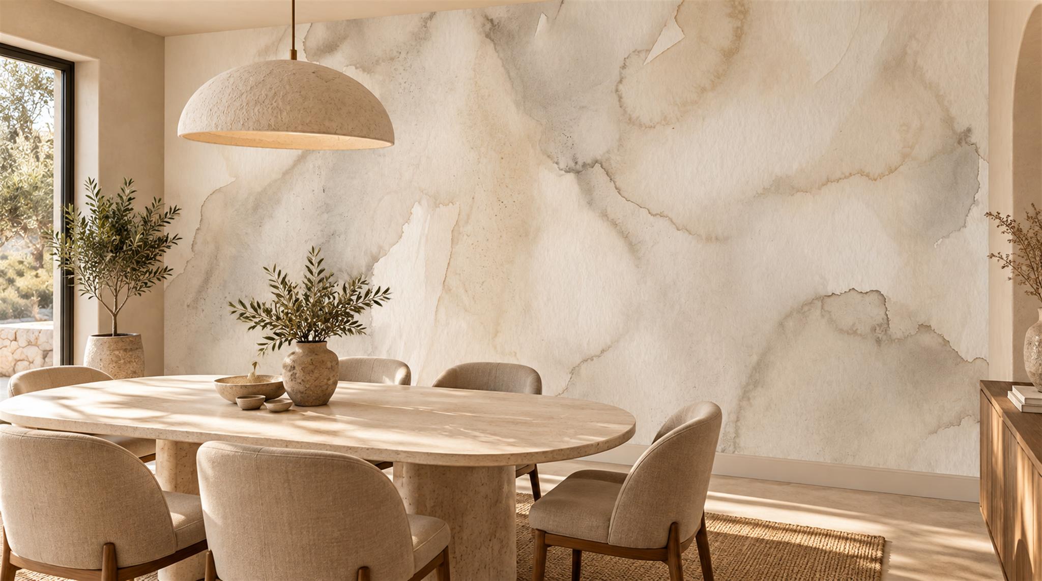 Ivory Grey Watercolour Marble Wallpaper Mural Scene