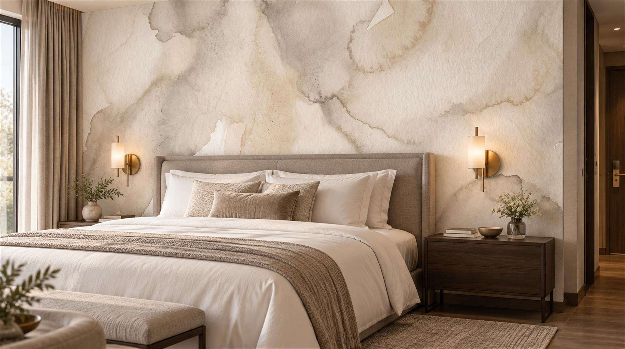 Ivory Grey Watercolour Marble Wallpaper Mural Scene