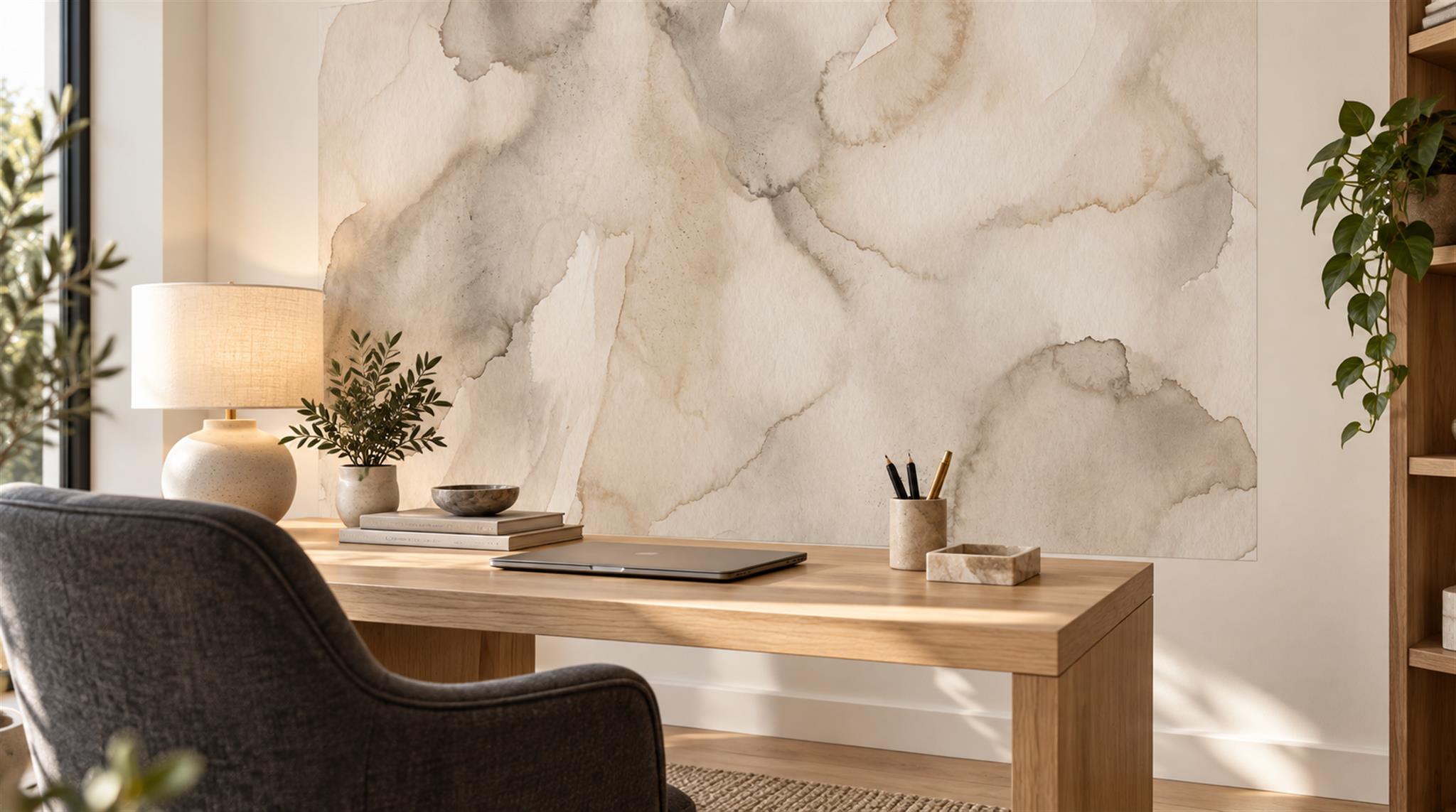 Ivory Grey Watercolour Marble Wallpaper Mural Scene
