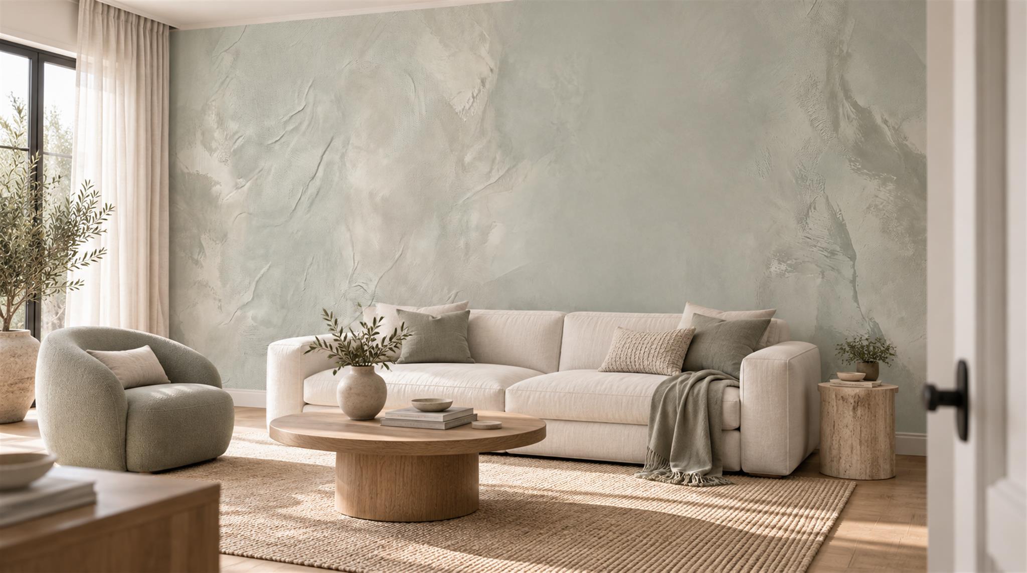 Sage Grey Soft Wash Textured Wallpaper Mural Scene
