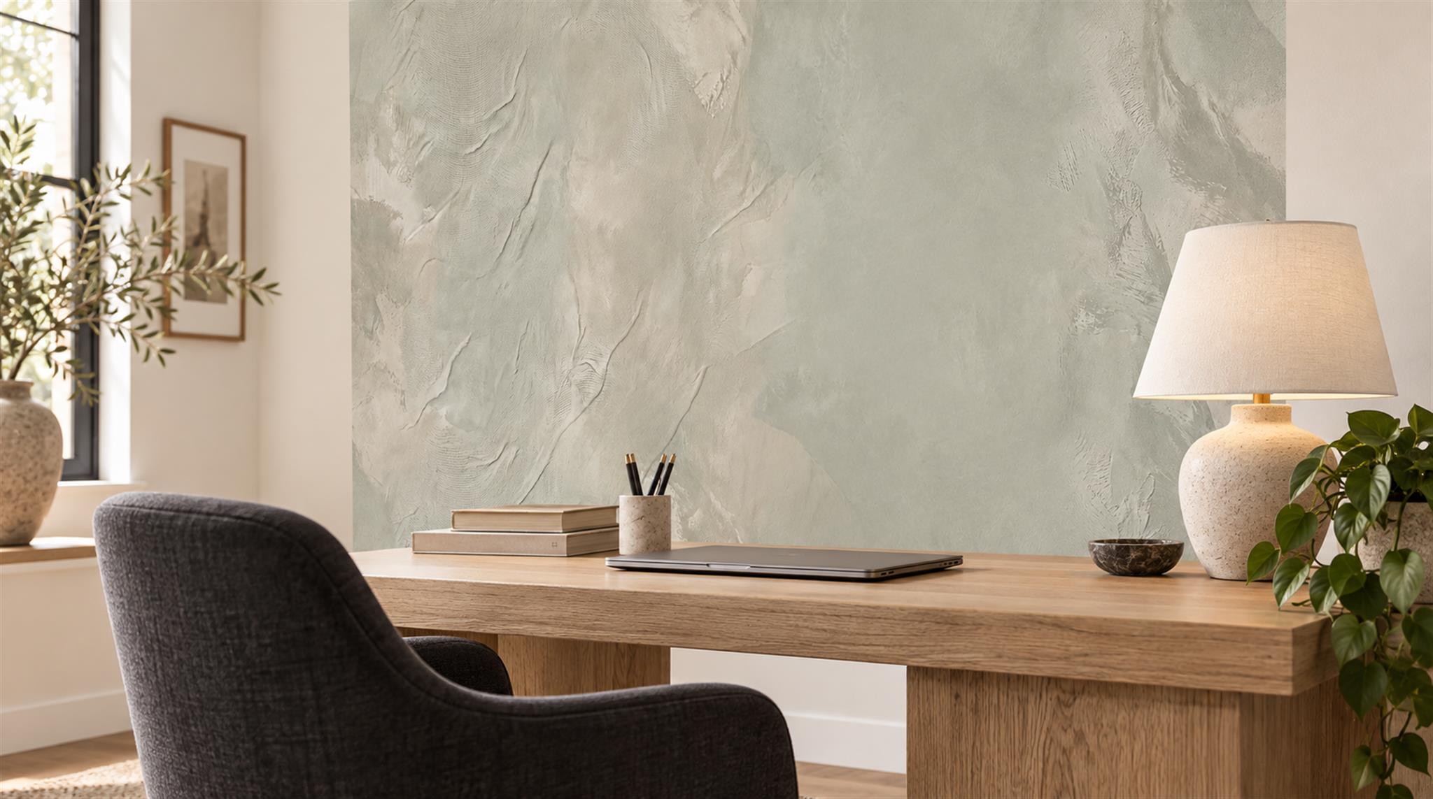 Sage Grey Soft Wash Textured Wallpaper Mural Scene