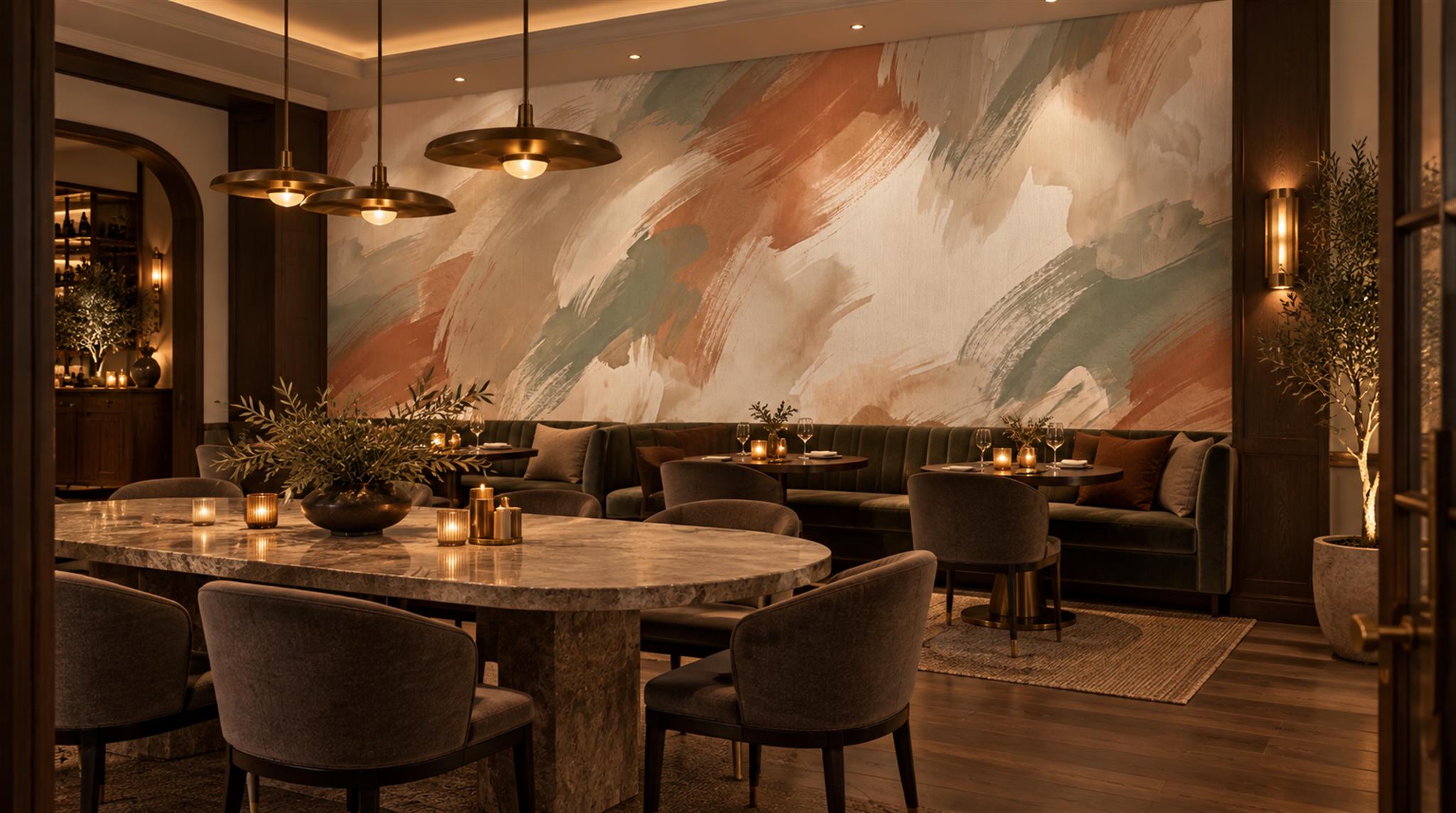Terracotta Sage Abstract Brushstroke Wallpaper Mural Scene