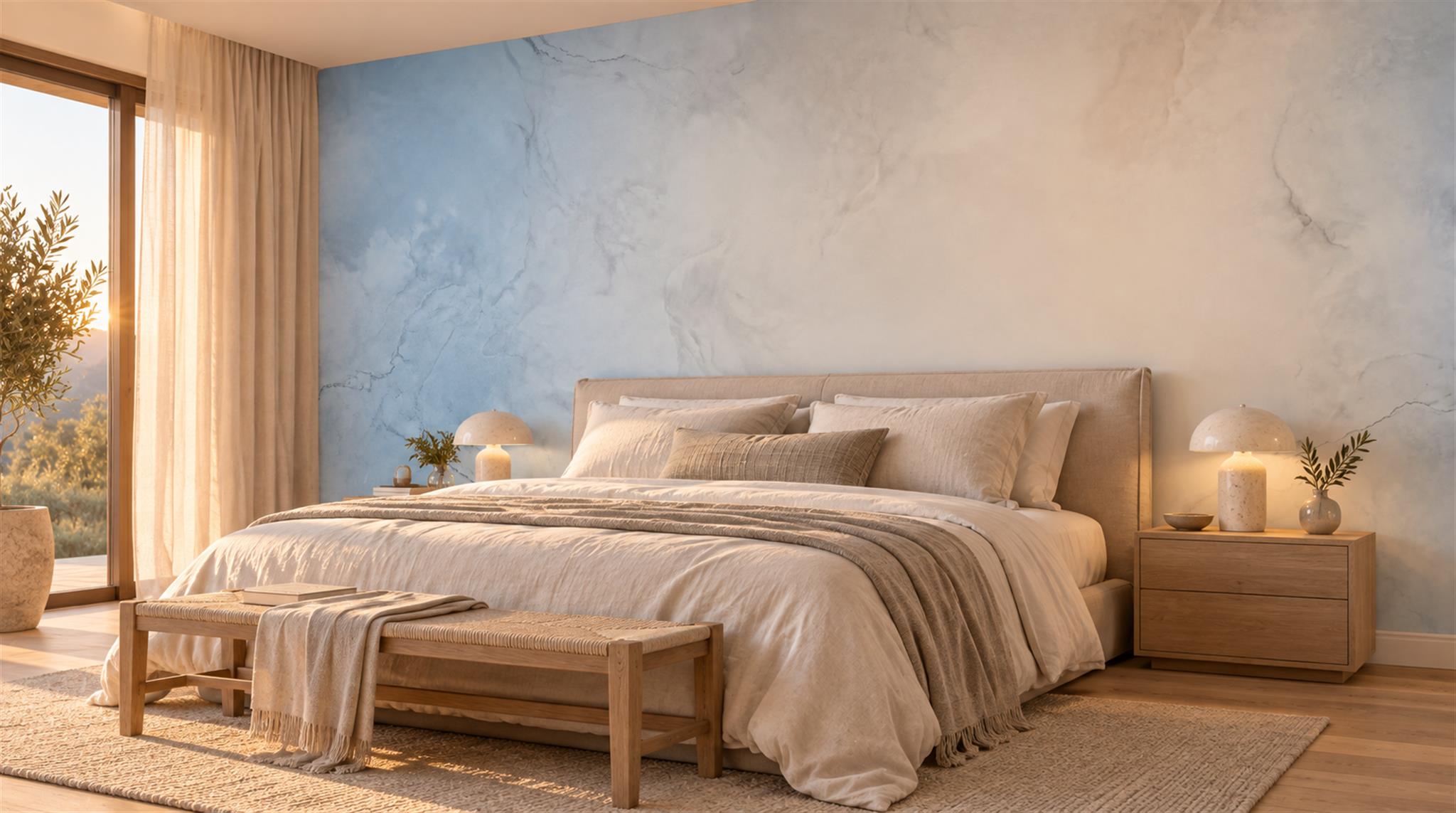 Powder Blue Clouded Watercolour Texture Wallpaper Mural Main