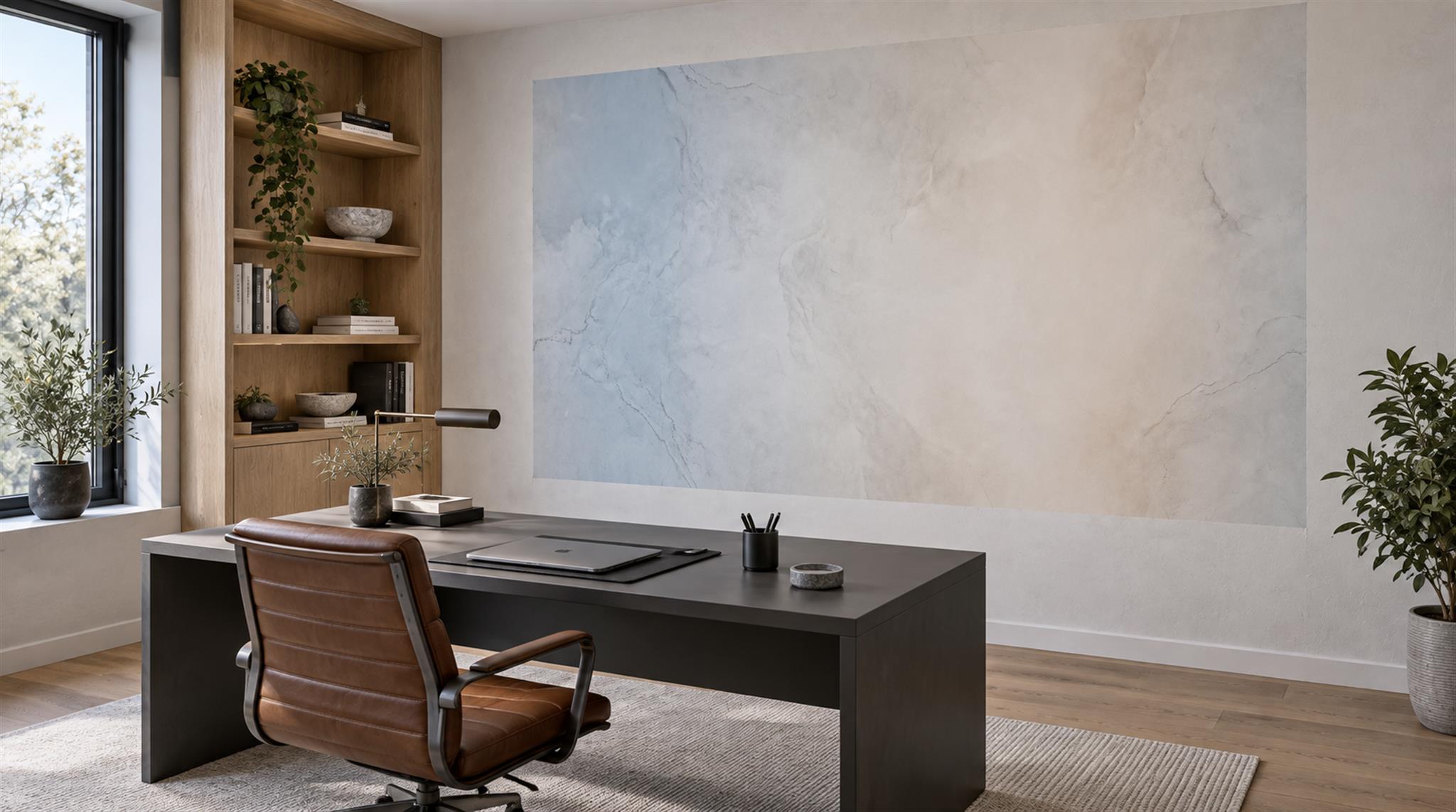 Powder Blue Clouded Watercolour Texture Wallpaper Mural Scene