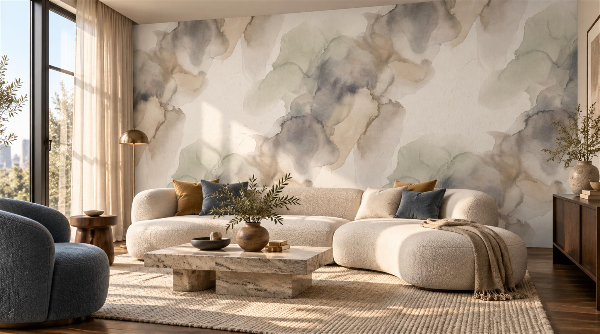 Misty Grey Botanical Branches Wallpaper Mural Scene