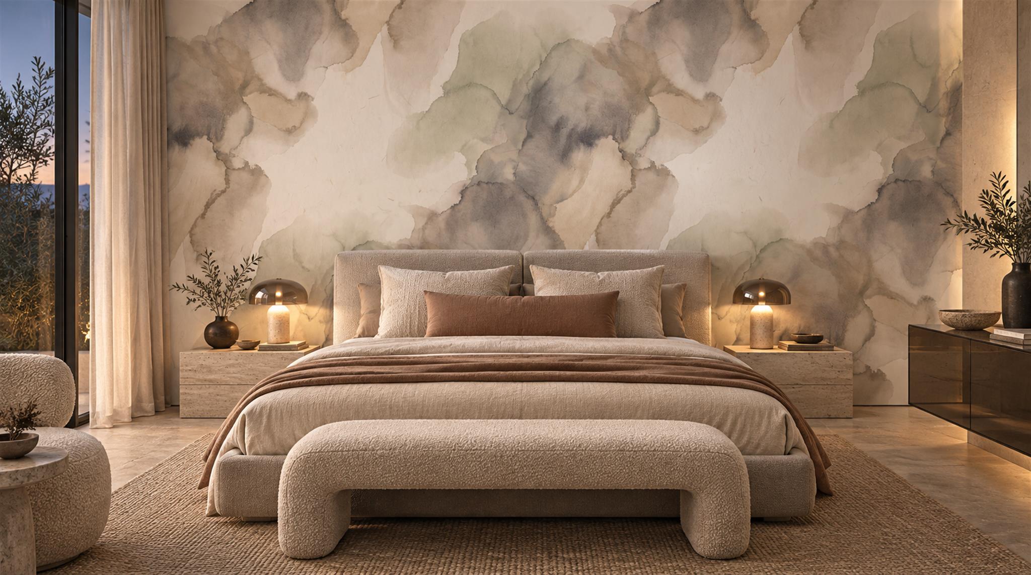 Misty Grey Botanical Branches Wallpaper Mural Scene