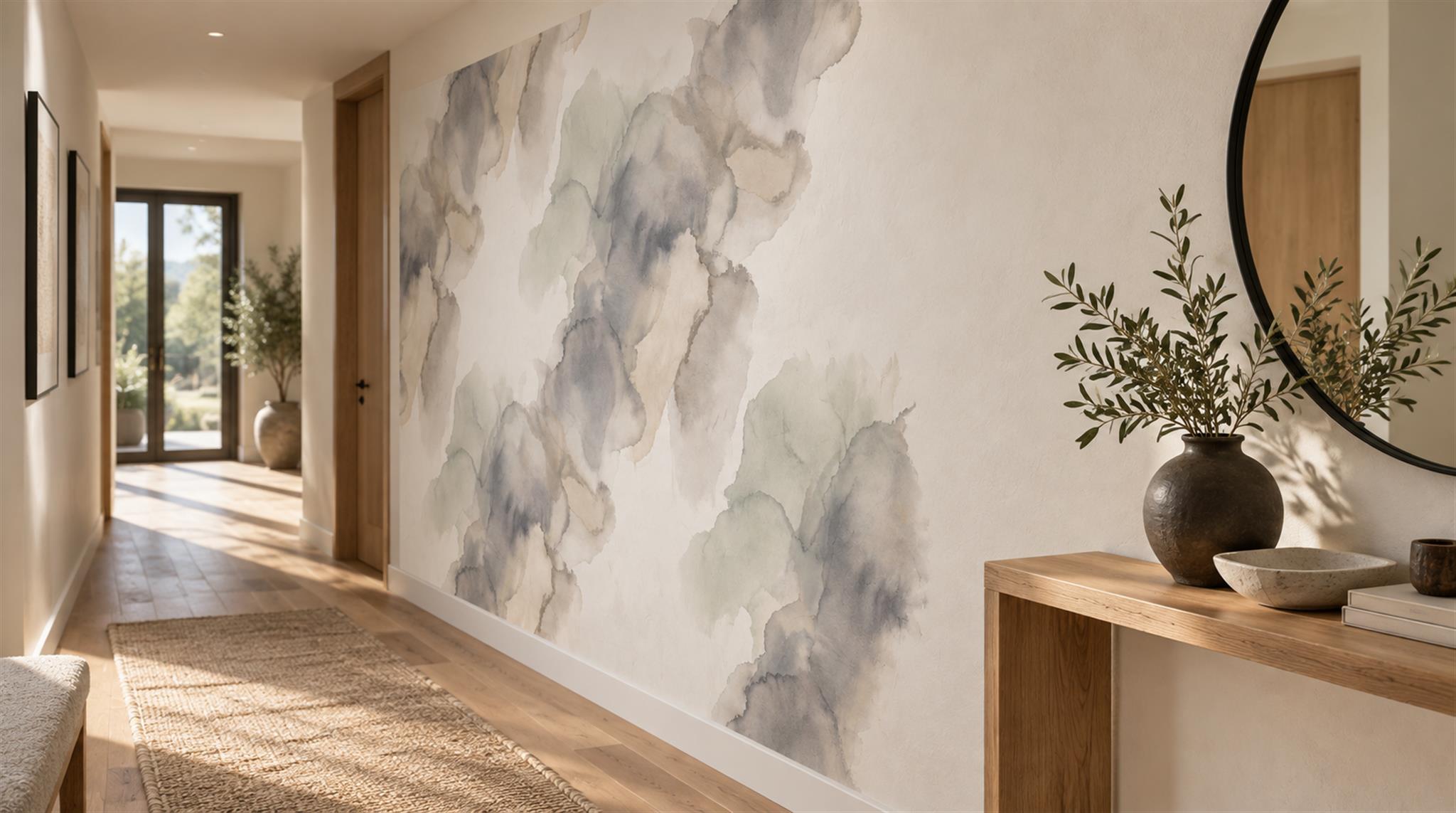 Misty Grey Botanical Branches Wallpaper Mural Scene