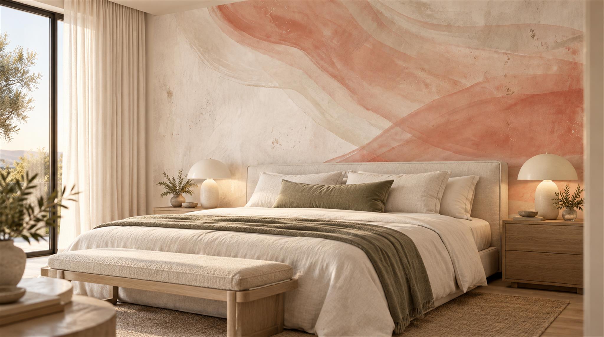 Terracotta Blush Abstract Watercolour Wallpaper Mural Main