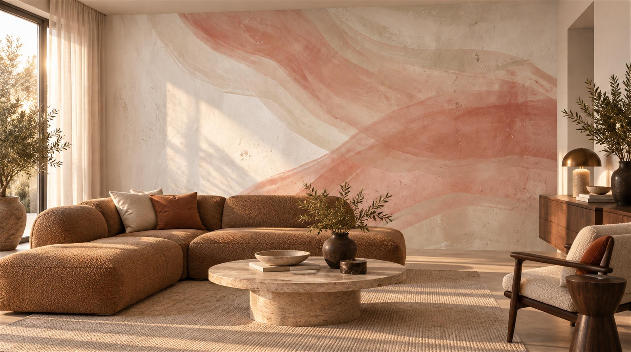 Terracotta Blush Abstract Watercolour Wallpaper Mural Scene