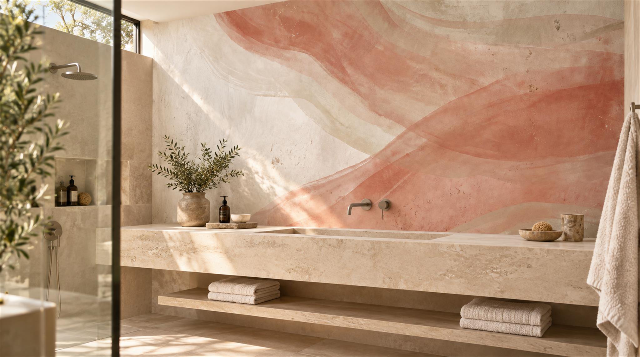 Terracotta Blush Abstract Watercolour Wallpaper Mural Scene