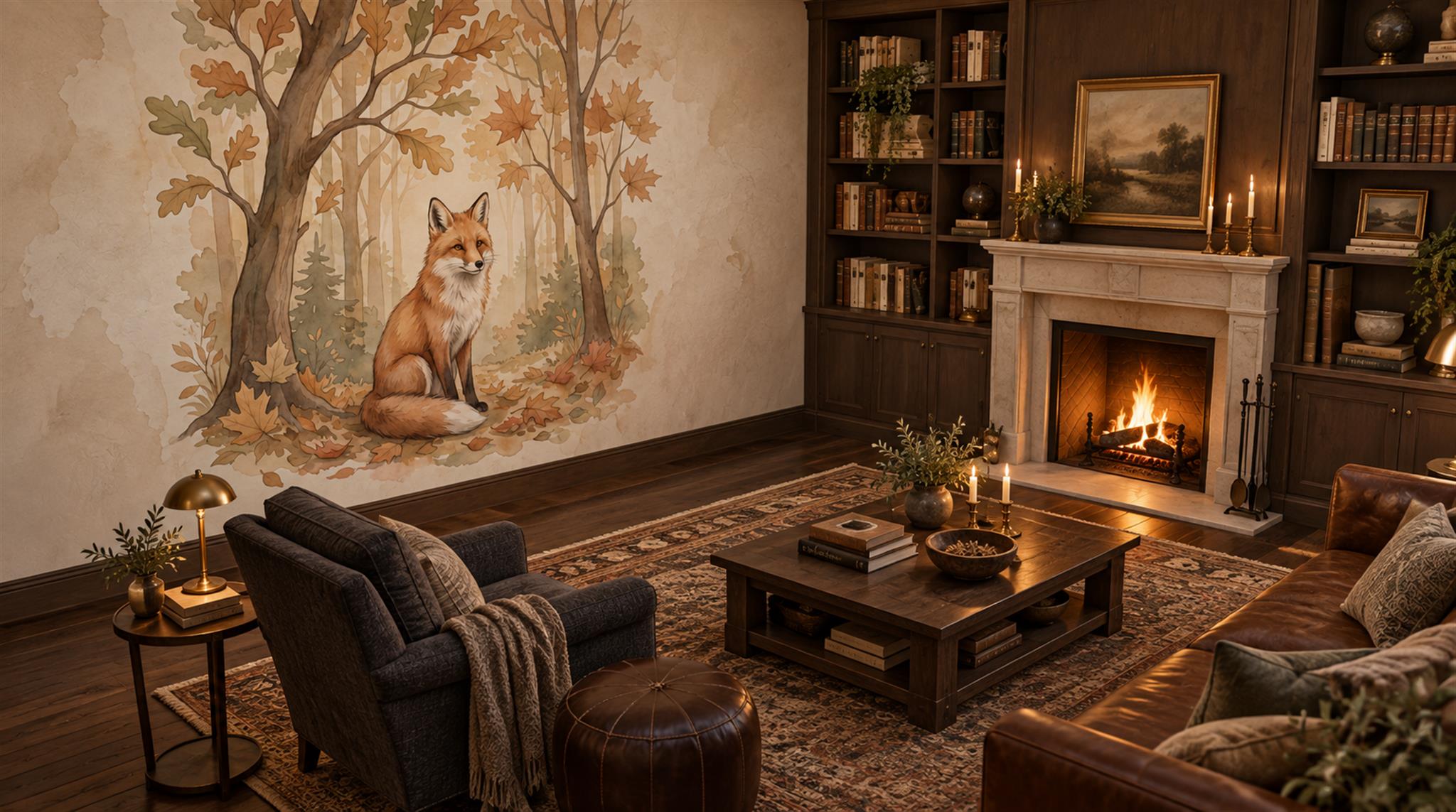 Woodland Fox And Deer Watercolour Wallpaper Mural Scene