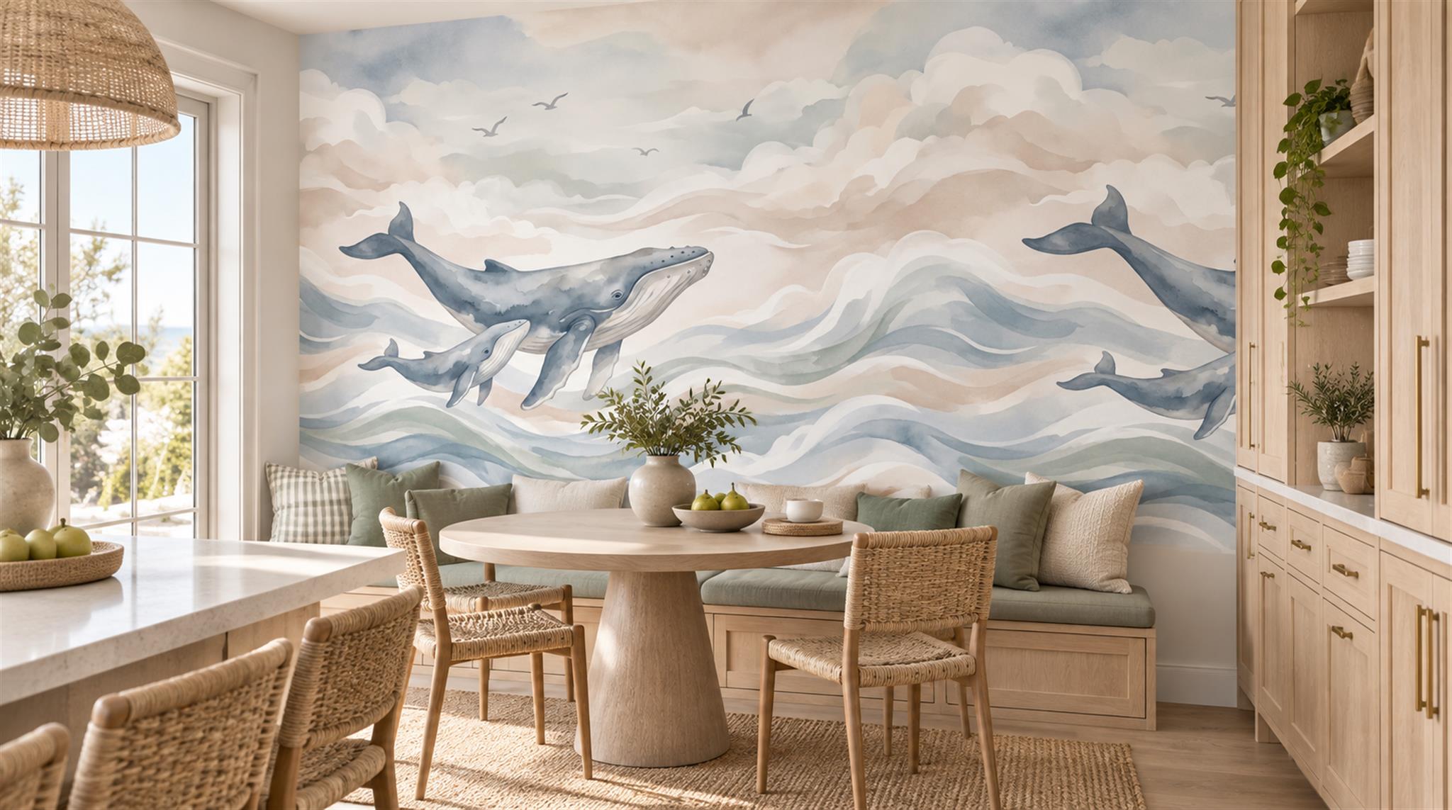 Whale And Ocean Watercolour Wallpaper Mural Scene