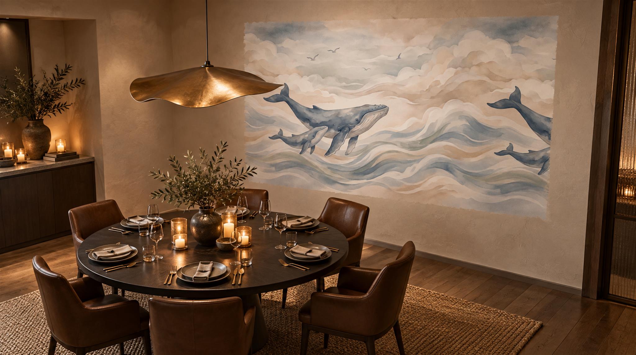 Whale And Ocean Watercolour Wallpaper Mural Scene