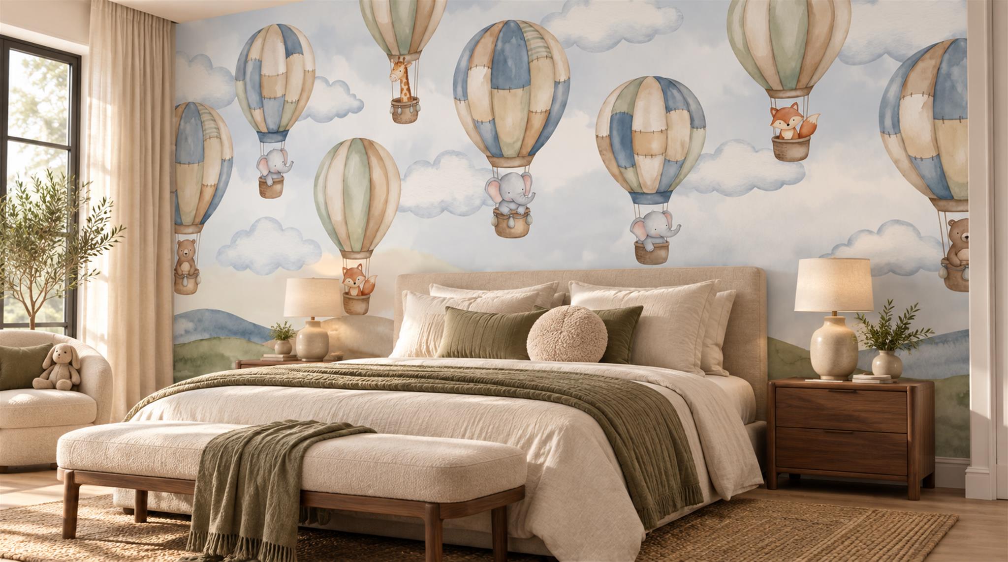Hot Air Balloon Mountain Watercolour Wallpaper Mural Main